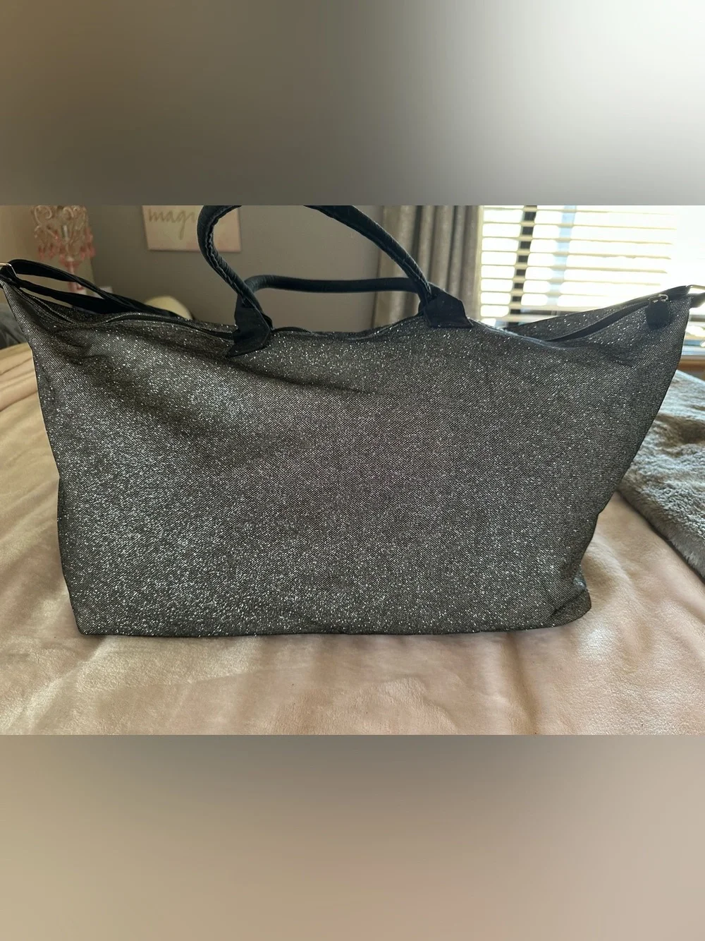 Victoria's Secret Glitter Tote in Silver and Black